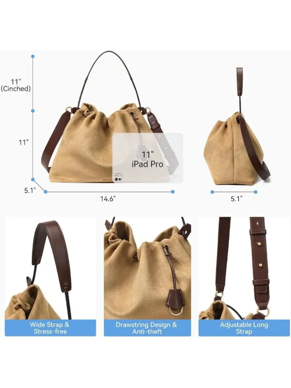 Slouchy Hobo Bag for Women | Drawstring Crossbody Shoulder Purse, Chic & Stylish